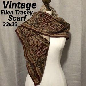 Vintage Ellen Tracey Scarf-33x33-Travel/Map Themed-Pinks/Browns/Maroon-EUC